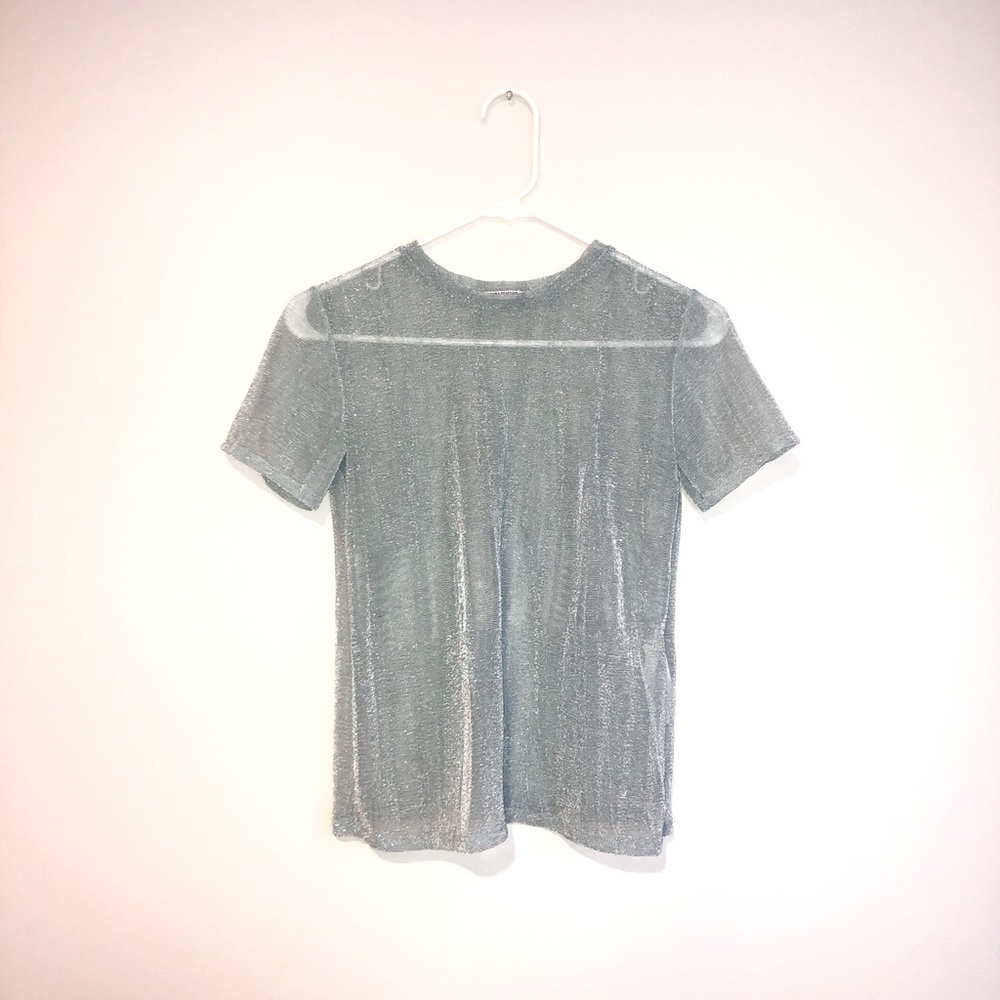 Zara Trafaluc Sheer Metallic Blue/Silver Top NWOT